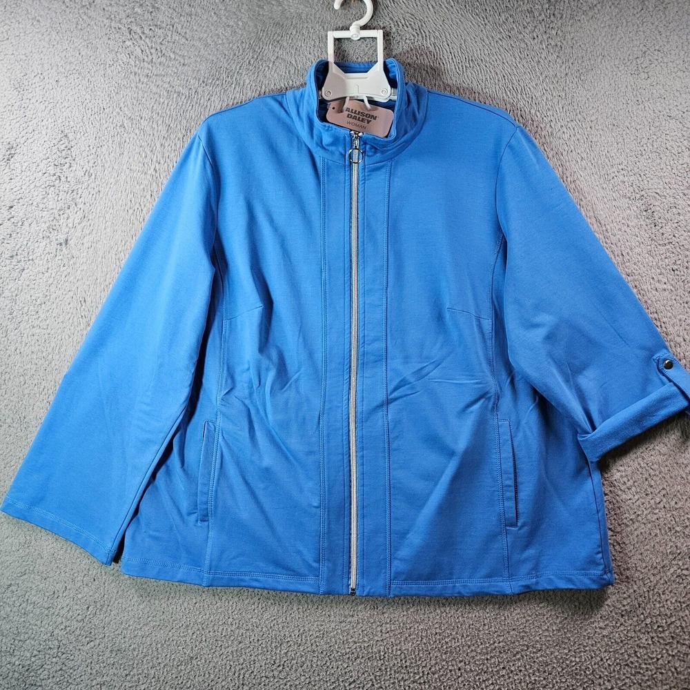 NWT Allison Daley Jacket Blazer Women 2X‎ Full Zip Roll Tab Pocket Stretch Blue